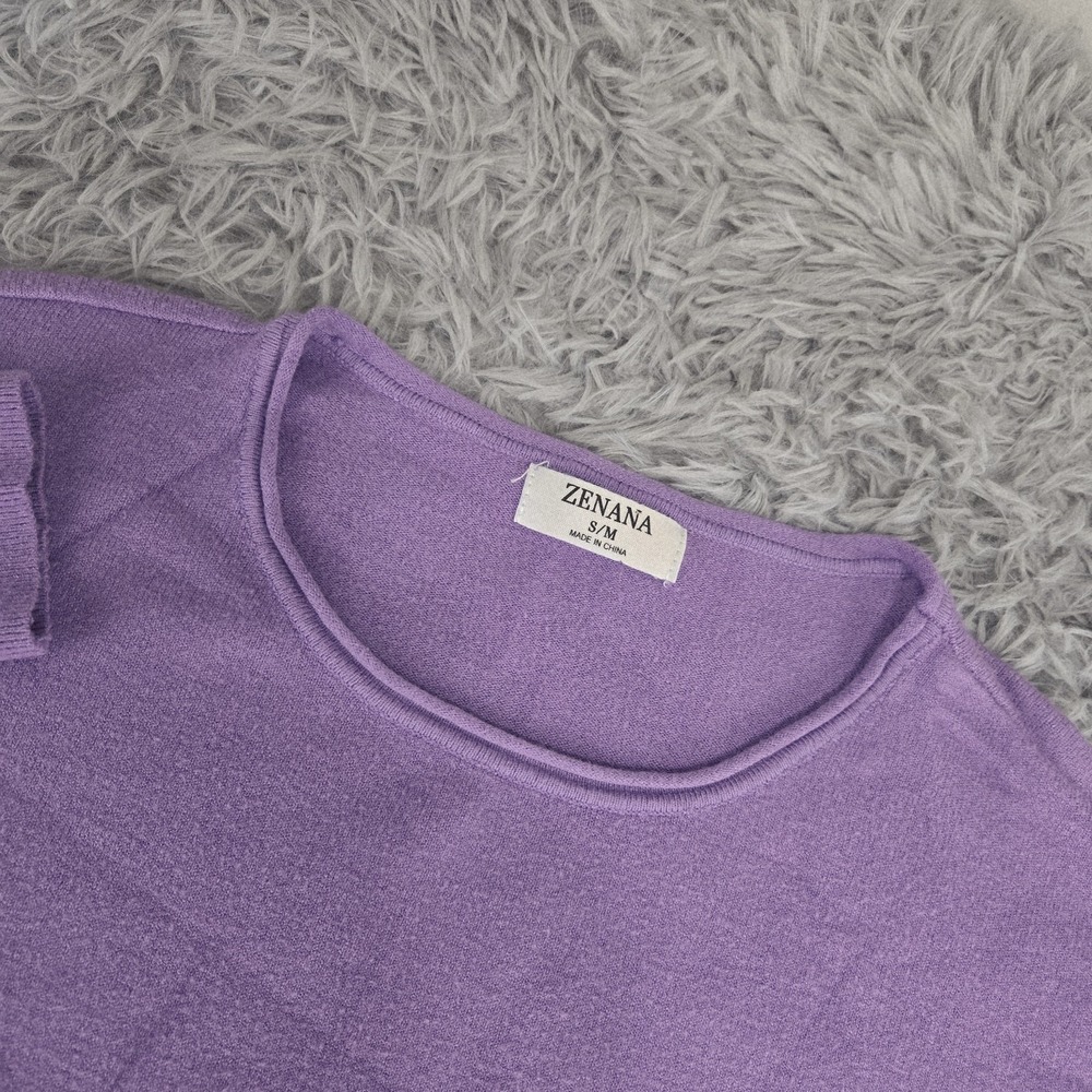 Zenana TW-2157 Womens Small/Medium Purple Round Neck Long Sleeve Soft Shirt